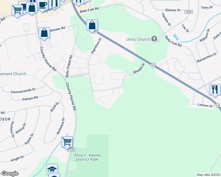map of restaurants, bars, coffee shops, grocery stores, and more near 4036 Bluebill Drive in Greenville