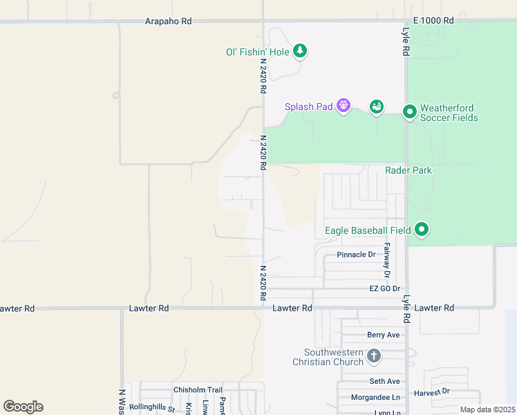 map of restaurants, bars, coffee shops, grocery stores, and more near N2420 Road in Weatherford