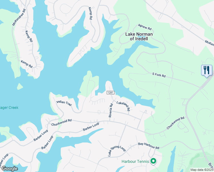 map of restaurants, bars, coffee shops, grocery stores, and more near Riveria Road in Iredell County
