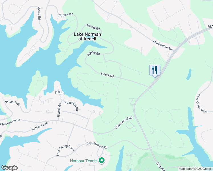 map of restaurants, bars, coffee shops, grocery stores, and more near 112 Jack Pine Court in Mooresville