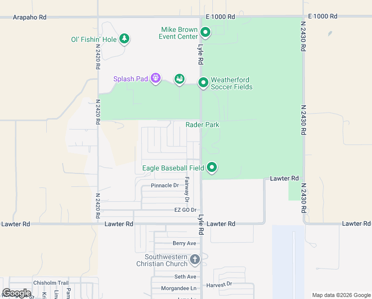 map of restaurants, bars, coffee shops, grocery stores, and more near 3416 Fairway Drive in Weatherford