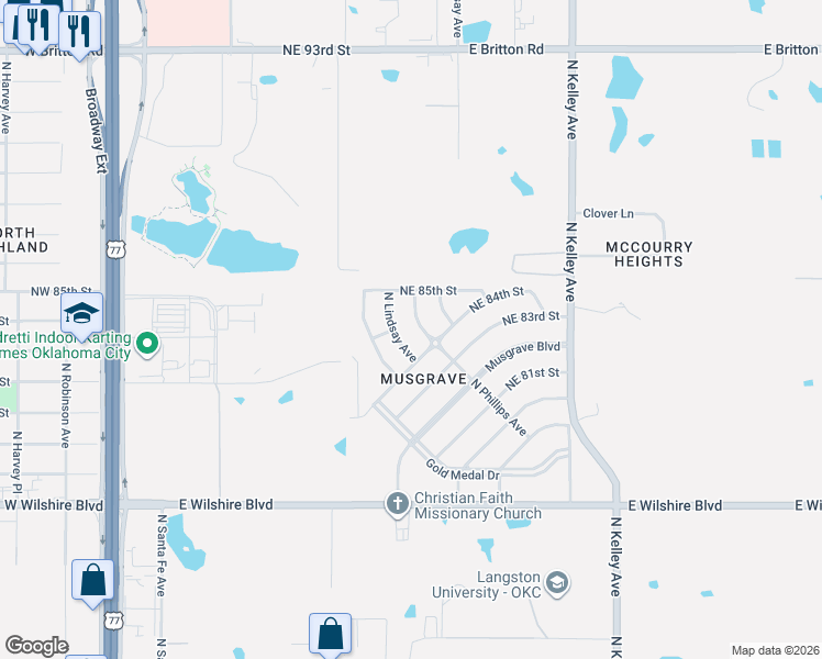map of restaurants, bars, coffee shops, grocery stores, and more near 752 Northeast 84th Street in Oklahoma City