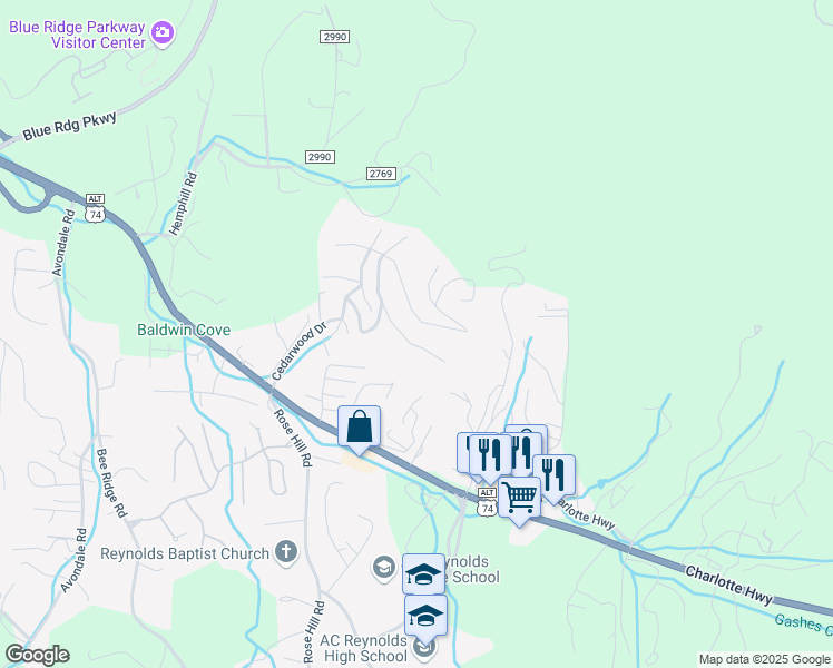 map of restaurants, bars, coffee shops, grocery stores, and more near 8 Azalea Terrace in Asheville