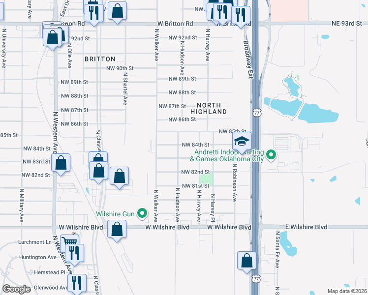 map of restaurants, bars, coffee shops, grocery stores, and more near 328 Northwest 84th Street in Oklahoma City