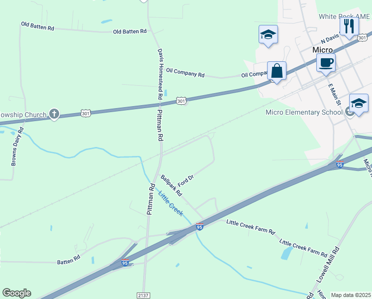map of restaurants, bars, coffee shops, grocery stores, and more near 39 Pittman Road in Selma
