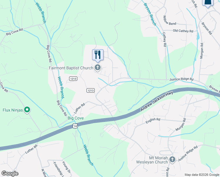 map of restaurants, bars, coffee shops, grocery stores, and more near 586 Justice Ridge Road in Candler