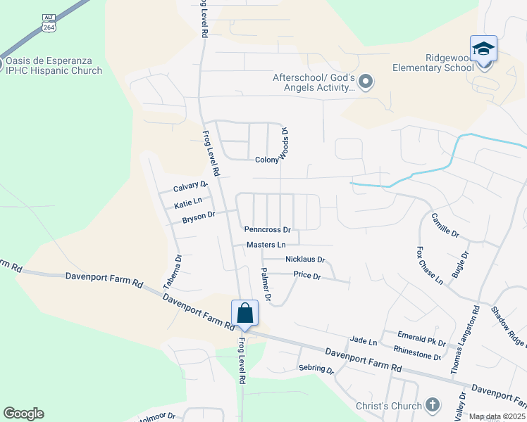 map of restaurants, bars, coffee shops, grocery stores, and more near 3616 Fescue Drive in Greenville