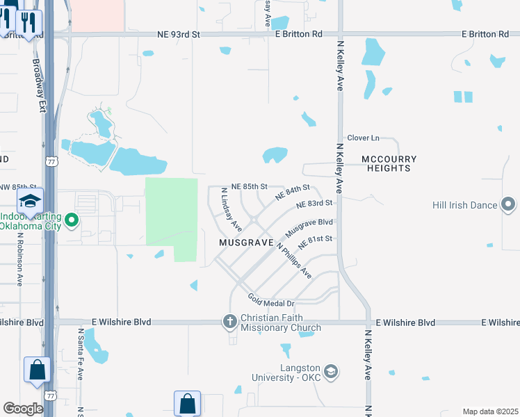 map of restaurants, bars, coffee shops, grocery stores, and more near 8501 North Laird Avenue in Oklahoma City