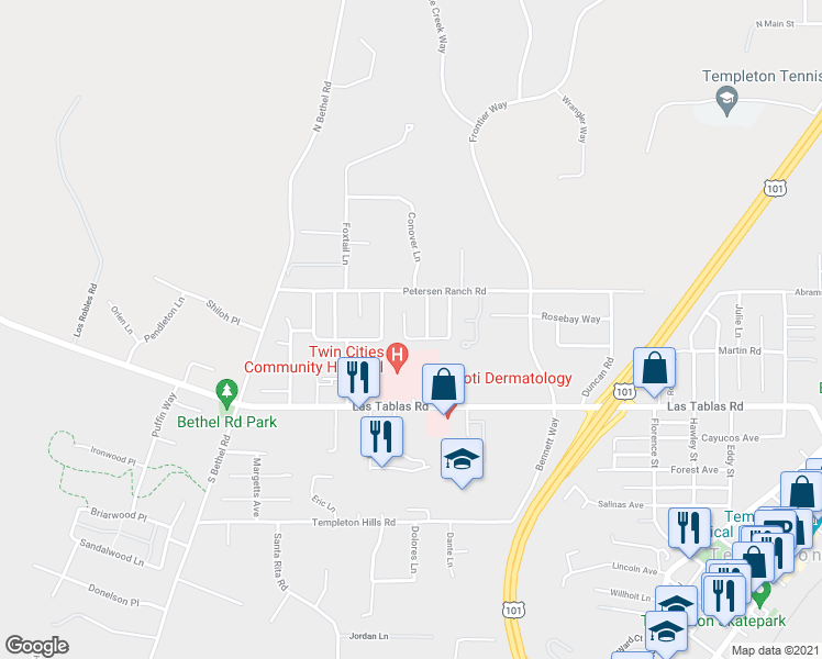 map of restaurants, bars, coffee shops, grocery stores, and more near 1256 Terebinth Lane in Templeton
