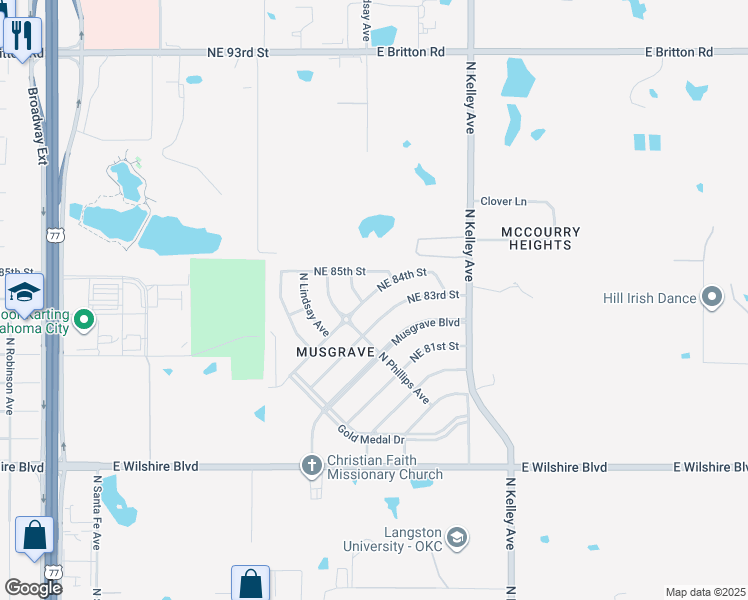 map of restaurants, bars, coffee shops, grocery stores, and more near 820 Northeast 84th Street in Oklahoma City