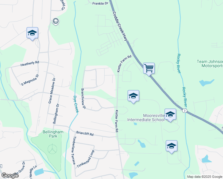 map of restaurants, bars, coffee shops, grocery stores, and more near 182 Kistler Farm Road in Mooresville