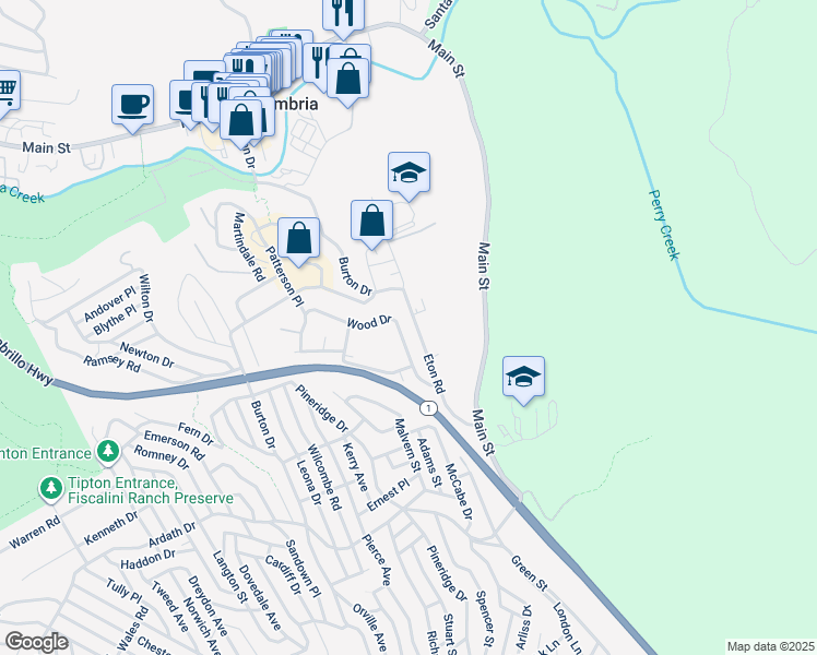 map of restaurants, bars, coffee shops, grocery stores, and more near 2700 Eton Road in Cambria