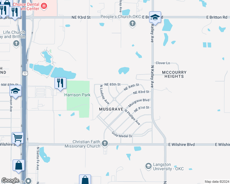 map of restaurants, bars, coffee shops, grocery stores, and more near 8509 North Laird Avenue in Oklahoma City