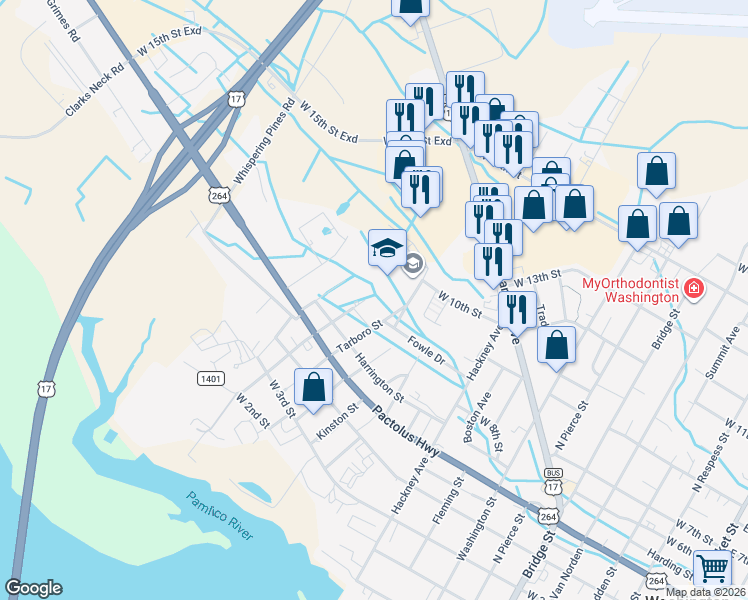 map of restaurants, bars, coffee shops, grocery stores, and more near 634 Plymouth Street in Washington