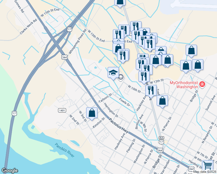 map of restaurants, bars, coffee shops, grocery stores, and more near 634 Plymouth Street in Washington