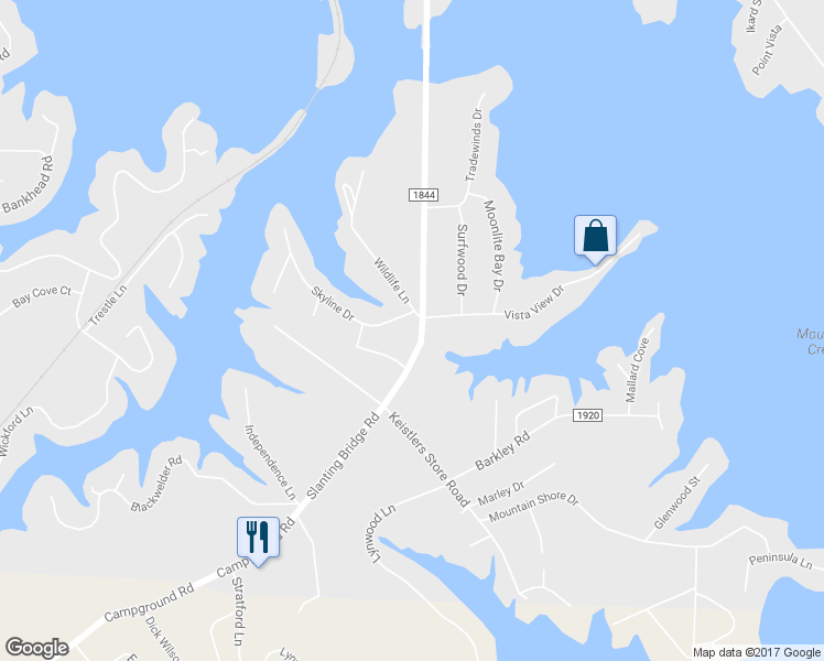 map of restaurants, bars, coffee shops, grocery stores, and more near 4969 Slanting Bridge Road in Sherrills Ford