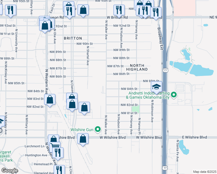 map of restaurants, bars, coffee shops, grocery stores, and more near 436 Northwest 85th Street in Oklahoma City