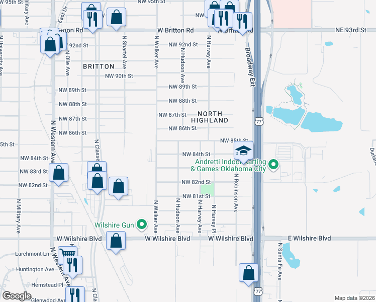 map of restaurants, bars, coffee shops, grocery stores, and more near 320 Northwest 85th Street in Oklahoma City