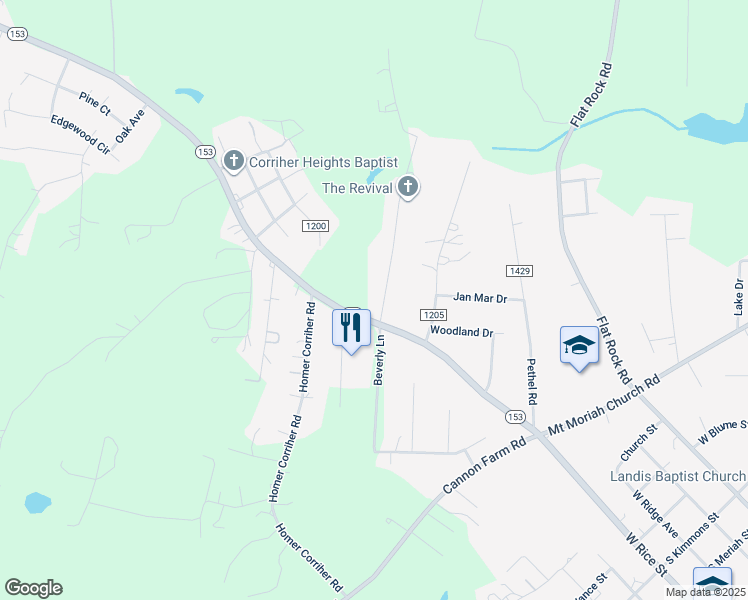 map of restaurants, bars, coffee shops, grocery stores, and more near 150 Sloop Street in China Grove