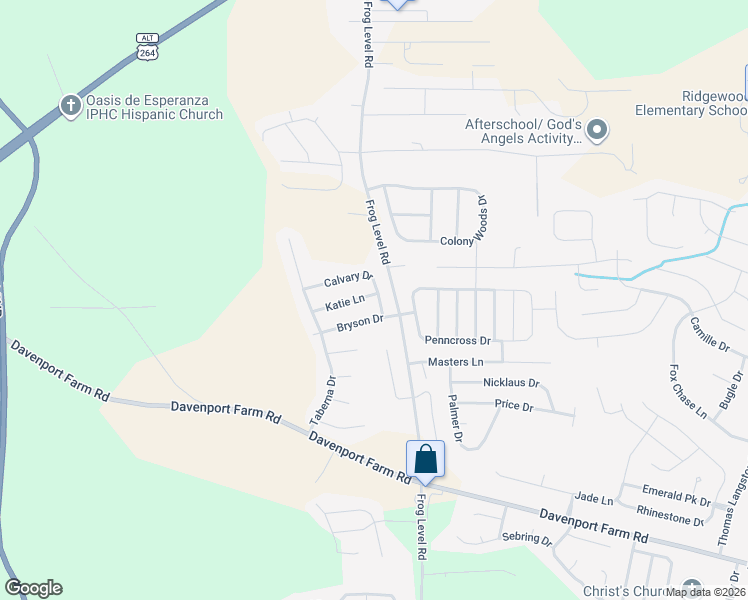 map of restaurants, bars, coffee shops, grocery stores, and more near 1101 Katie Lane in Greenville