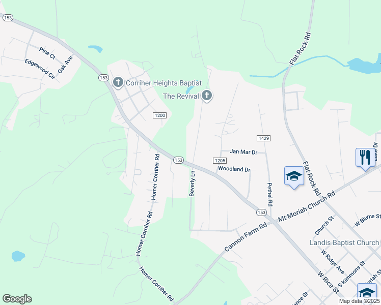 map of restaurants, bars, coffee shops, grocery stores, and more near 150 Sloop Street in China Grove