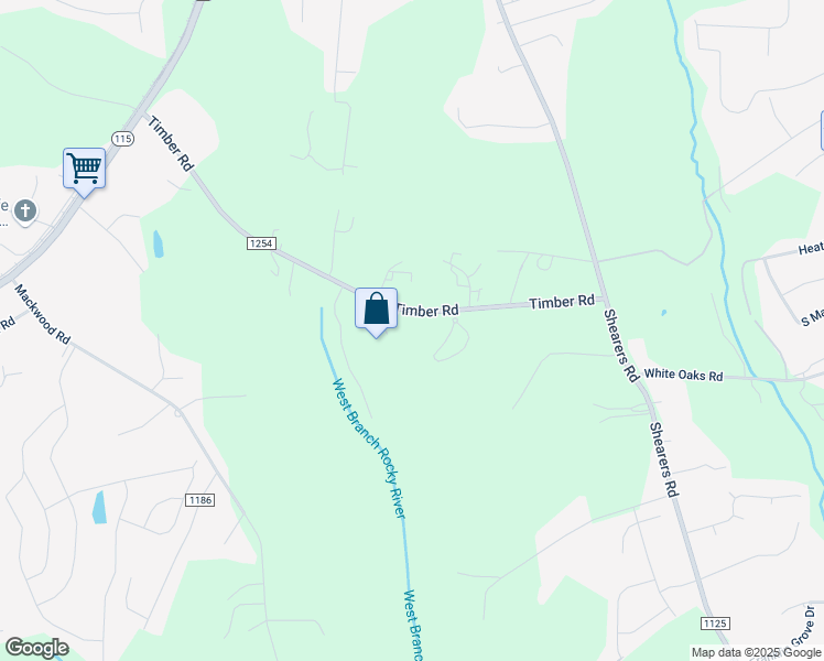 map of restaurants, bars, coffee shops, grocery stores, and more near 293 Timber Road in Mooresville
