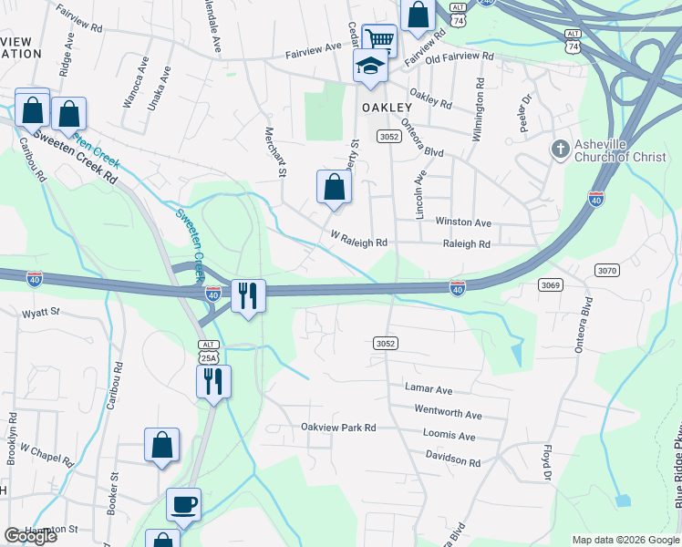 map of restaurants, bars, coffee shops, grocery stores, and more near 19 Old West Chapel Road in Asheville