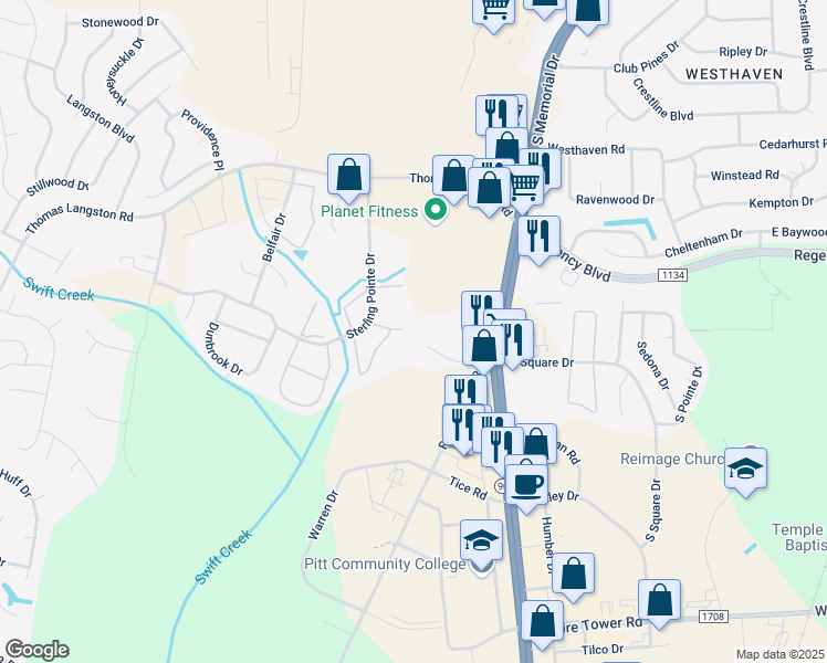 map of restaurants, bars, coffee shops, grocery stores, and more near 714 Patton Circle in Winterville