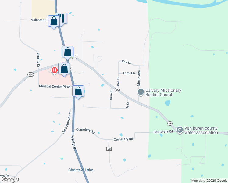 map of restaurants, bars, coffee shops, grocery stores, and more near 600 Arkansas 95 in Clinton
