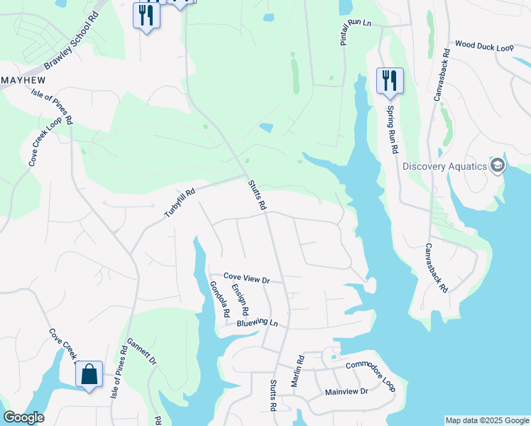 map of restaurants, bars, coffee shops, grocery stores, and more near Stutts Road in Mooresville