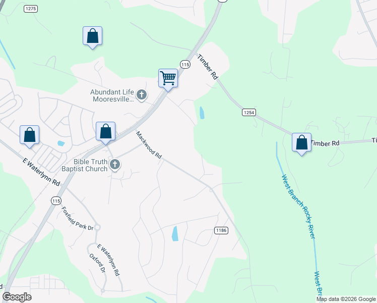 map of restaurants, bars, coffee shops, grocery stores, and more near 141 Stacy Road in Mooresville