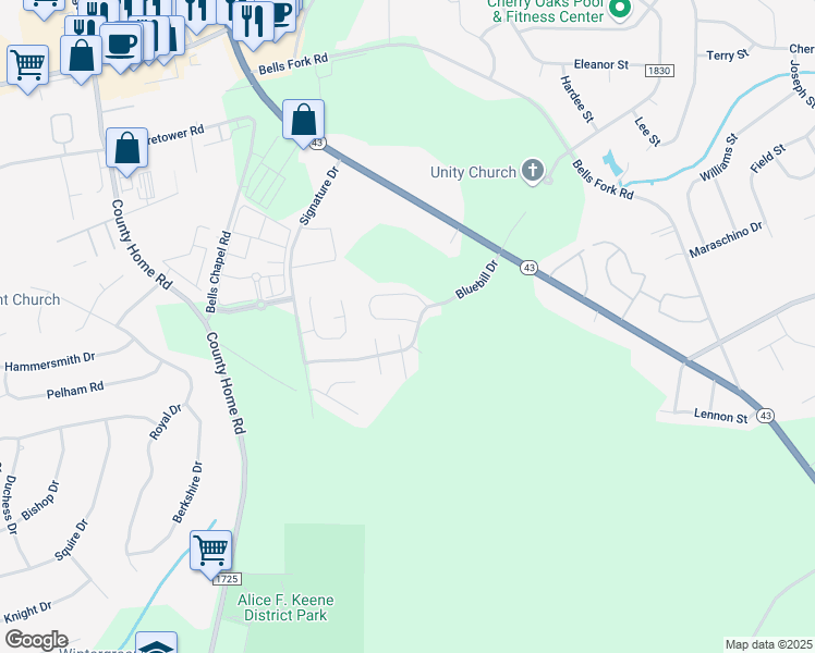 map of restaurants, bars, coffee shops, grocery stores, and more near 1801 Fox Den Way in Greenville
