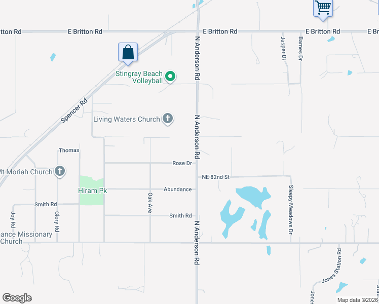 map of restaurants, bars, coffee shops, grocery stores, and more near 8517 North Anderson Road in Jones