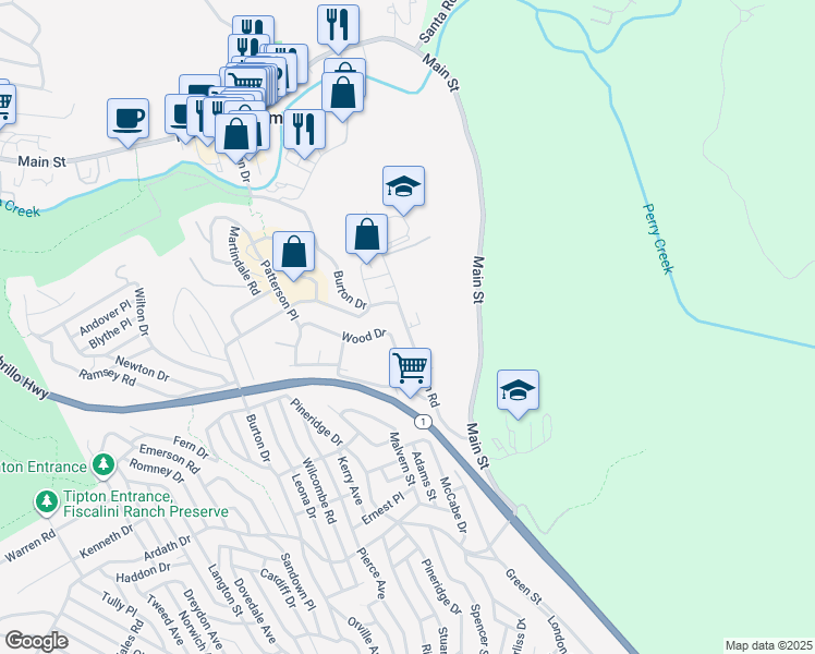 map of restaurants, bars, coffee shops, grocery stores, and more near 2700 Eton Road in Cambria