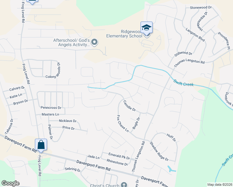 map of restaurants, bars, coffee shops, grocery stores, and more near 2717 Camille Drive in Winterville