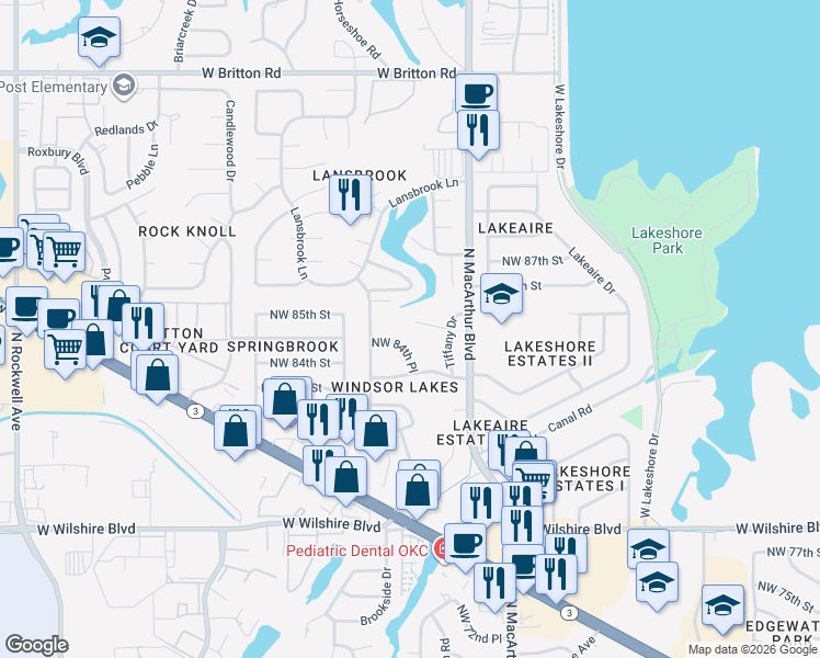 map of restaurants, bars, coffee shops, grocery stores, and more near 5920 Tiffany Circle in Oklahoma City