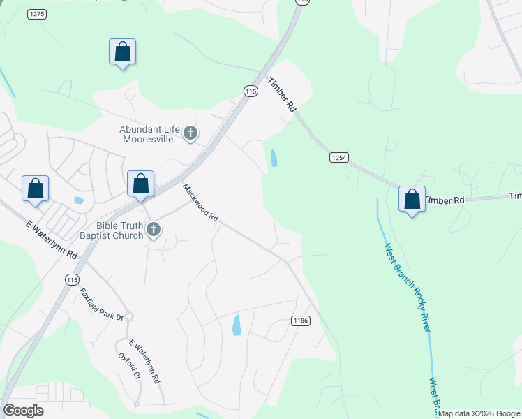 map of restaurants, bars, coffee shops, grocery stores, and more near 141 Stacy Road in Mooresville