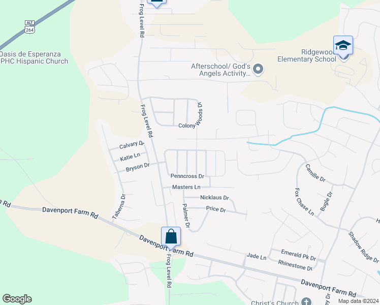 map of restaurants, bars, coffee shops, grocery stores, and more near 3601 Fescue Drive in Greenville