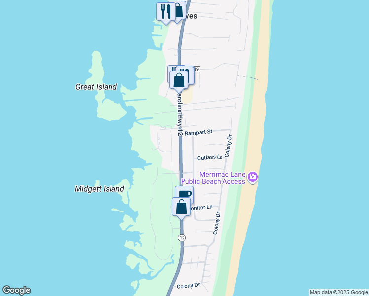 map of restaurants, bars, coffee shops, grocery stores, and more near 26076 Galleon Drive in Salvo