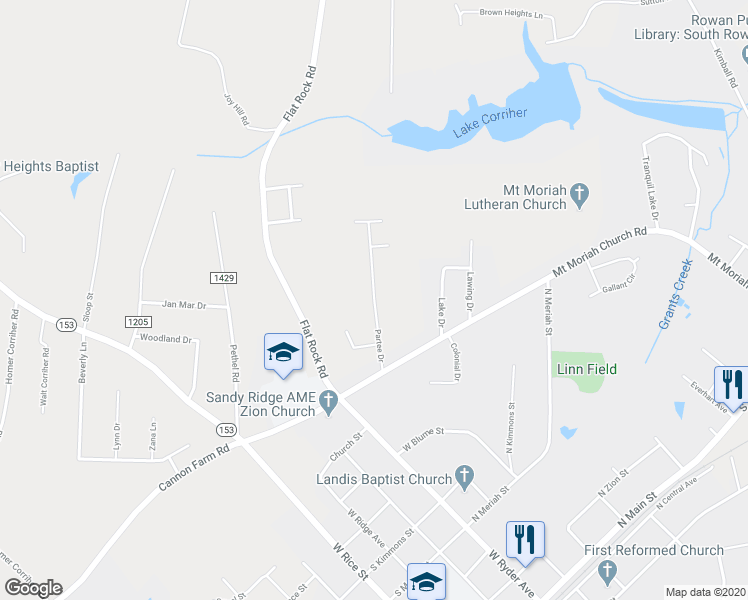 map of restaurants, bars, coffee shops, grocery stores, and more near 1190 Partee Drive in China Grove