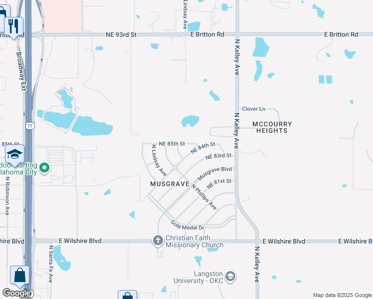 map of restaurants, bars, coffee shops, grocery stores, and more near 833 Northeast 84th Street in Oklahoma City