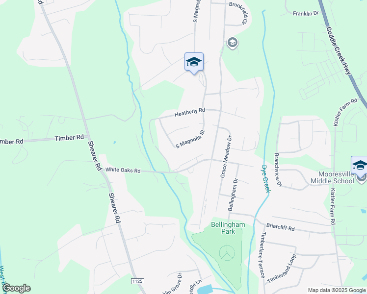 map of restaurants, bars, coffee shops, grocery stores, and more near 1104 South Magnolia Street in Mooresville