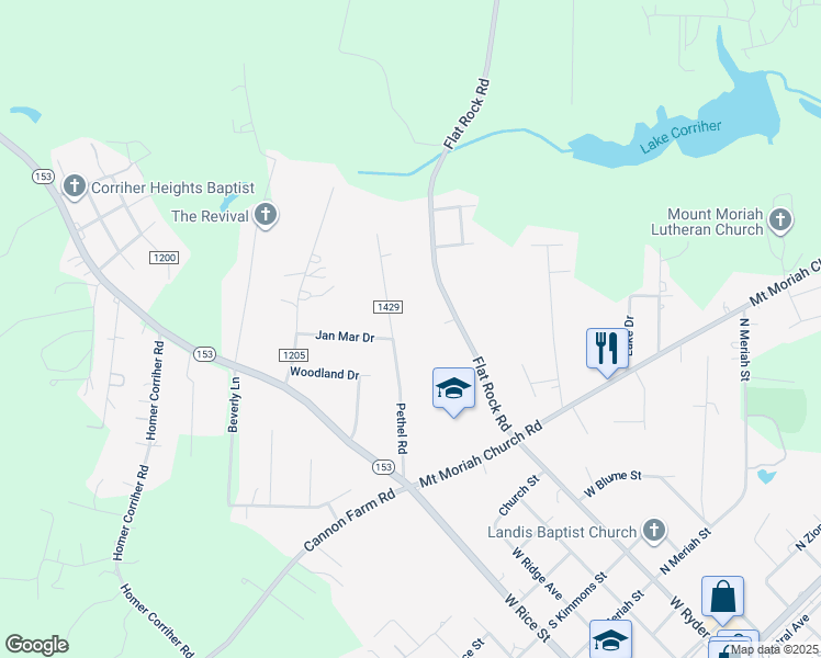 map of restaurants, bars, coffee shops, grocery stores, and more near 370 Pethel Road in China Grove