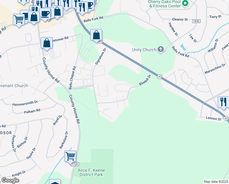 map of restaurants, bars, coffee shops, grocery stores, and more near 1807 Fox Den Way in Greenville