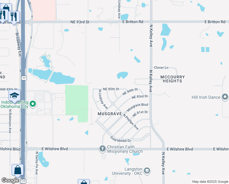 map of restaurants, bars, coffee shops, grocery stores, and more near 8525 North Laird Avenue in Oklahoma City