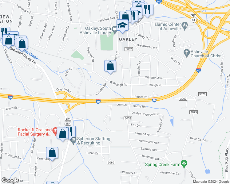 map of restaurants, bars, coffee shops, grocery stores, and more near 19 Old West Chapel Road in Asheville