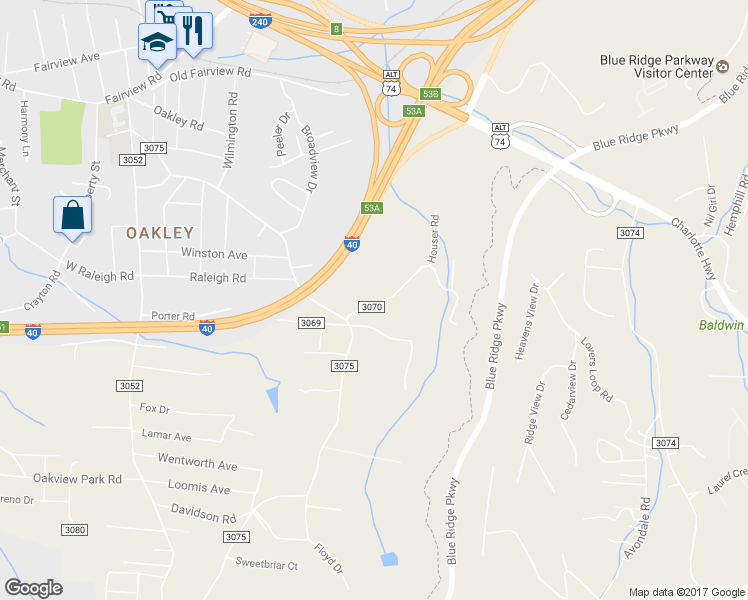 map of restaurants, bars, coffee shops, grocery stores, and more near 22 East Porter Road in Asheville