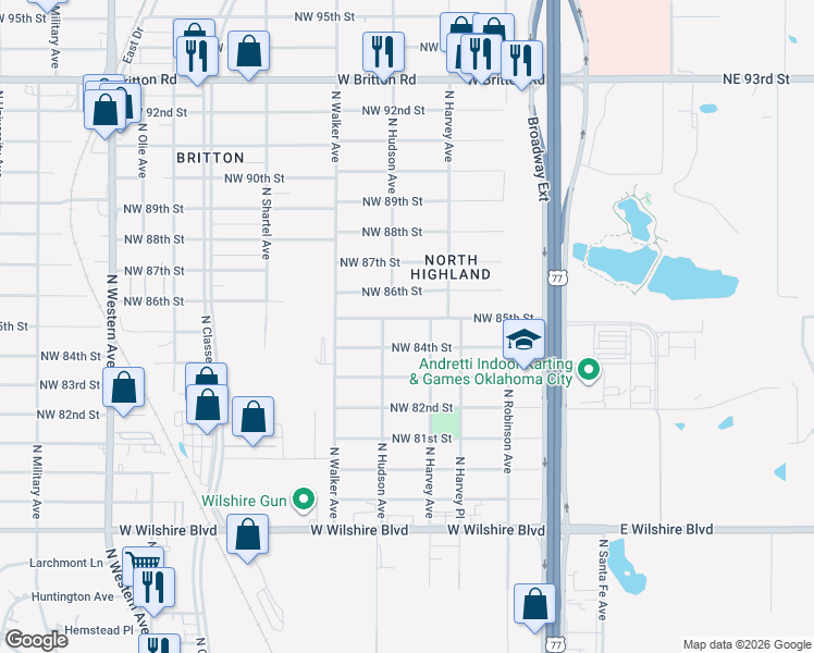 map of restaurants, bars, coffee shops, grocery stores, and more near 320 Northwest 85th Street in Oklahoma City