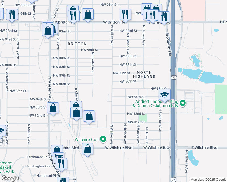 map of restaurants, bars, coffee shops, grocery stores, and more near 436 Northwest 85th Street in Oklahoma City