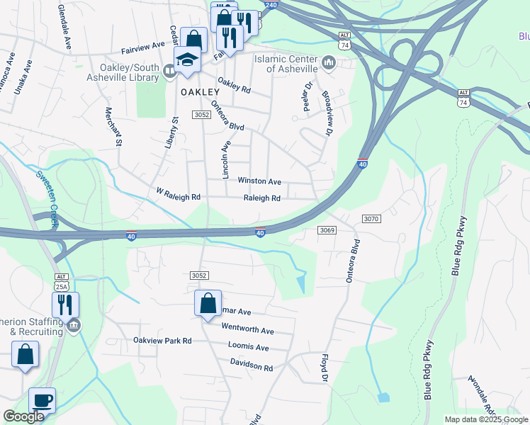 map of restaurants, bars, coffee shops, grocery stores, and more near 177 Porter Road in Asheville